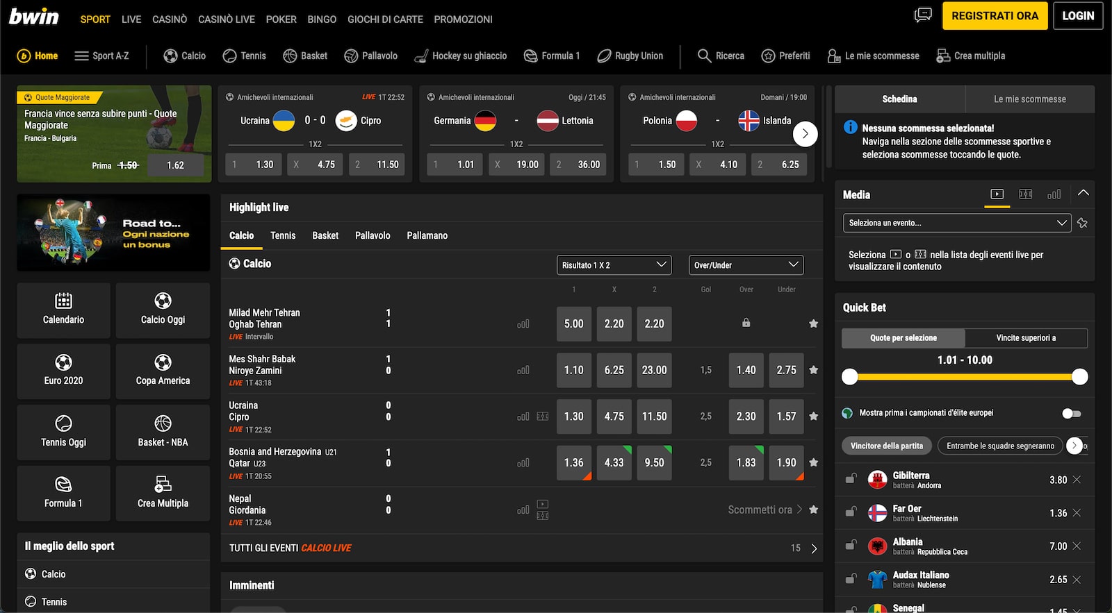 bwin scommesse sportive