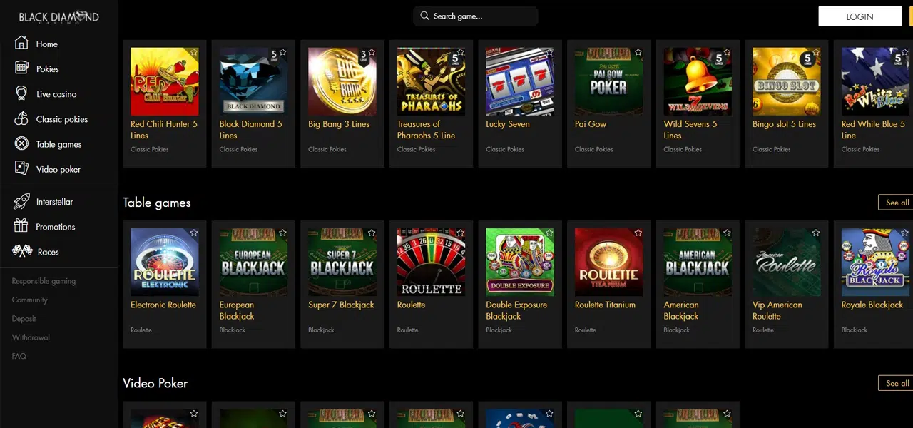 black diamond online casino