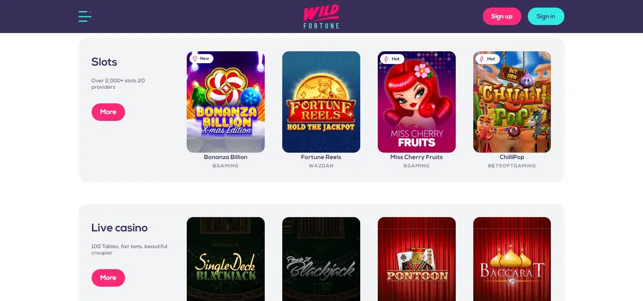wild fortune online casino