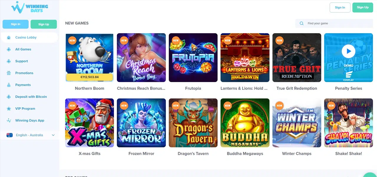 winning days no deposit bonus
