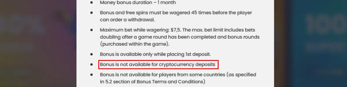 Casino welcome bonuses are not available for crypto deposits