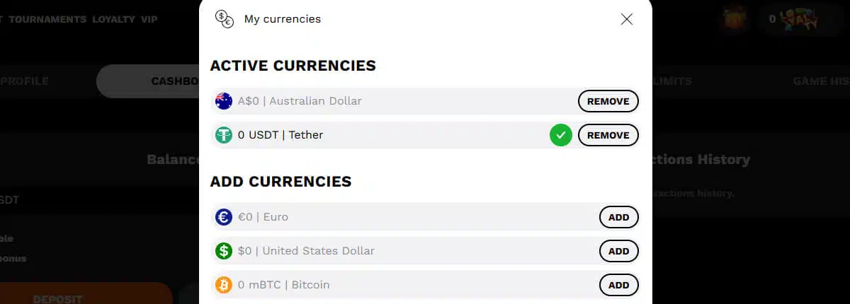 Crypto wallet in a Casino account
